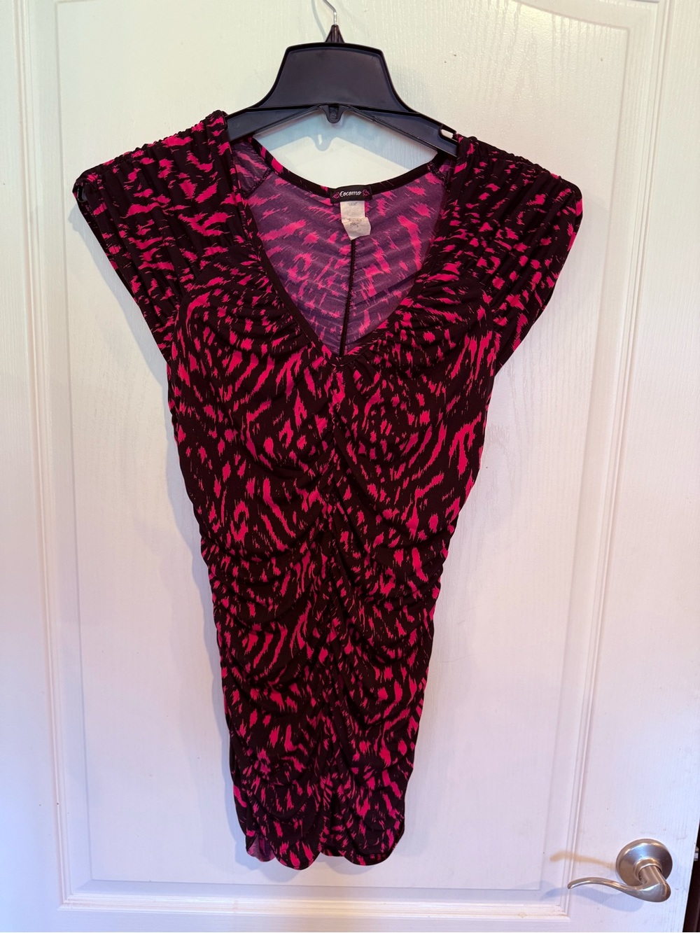 Cocomo y2k 2000s hot pink & black zebra ruched stretchy bodycon mini dress small